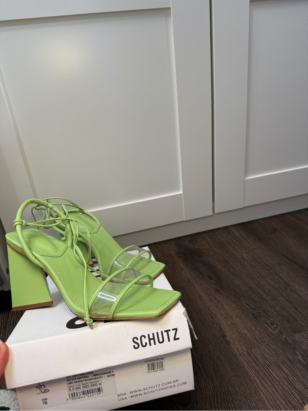 SCHUTZ Lime Green Block Heel Sandals with Clear Straps